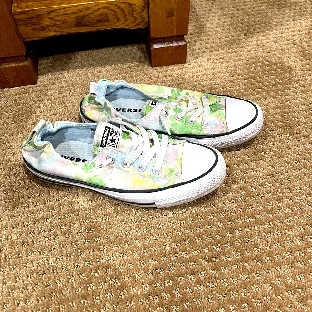 Converse Low Top Sneakers in Pastel Green, Pink, Yellow Tie-Dye